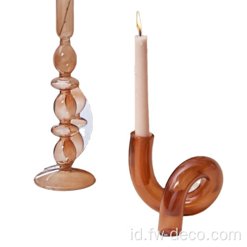 Candlestick pemegang lilin kaca berganda